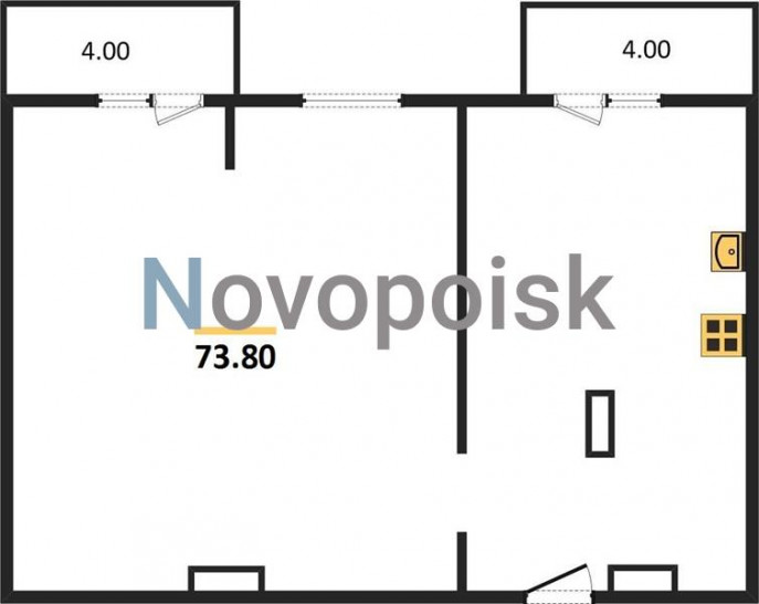 Двухкомнатная квартира 73.8 м²