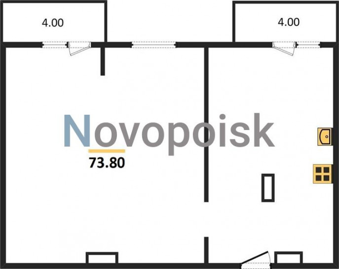 Двухкомнатная квартира 73.8 м²